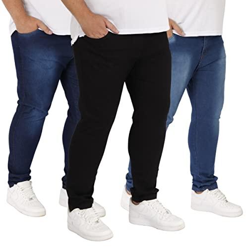 Kit 3 Calças Jeans Skinny Slim Masculina Plus Size (54, Escuro/Médio/Preto)