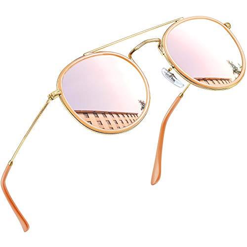 Óculos de Sol Femininos e Masculinos Joopin Metal Armação Óculos de Sol Redondos Polarizados, Proteção UV400 (Retrô Rosa?