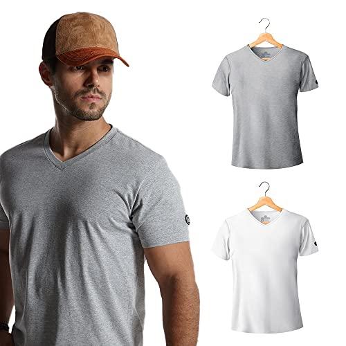 Kit com 2 Camisetas Premium Gola V Slim Fit Branca e Mescla - Polo Match (M)