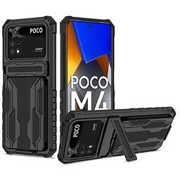 Capa Capinha Anti Impacto para Xiaomi Poco M4 Pro Suporte para Cartão,Poco M4 Pro 4G Capinha forte e Resistente + Película de Vidro (Preto)