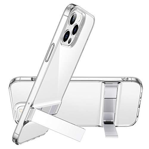 ESR Suporte de metal projetado para capa para iPhone 12/12 Pro capa para [Design patenteado] [Base bidirecional] [Proteção contra quedas reforçada] Parte traseira macia de TPU flexível para iPhone 2020, 6.1 polegadas -translúcido