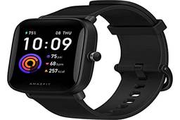 Smartwatch Amazfit Bip U Health Fitness com medida SpO2, bateria de 9 dias, respiração, ritmo cardíaco, estresse, monitoramento de sono, controle de música, resistente à água, 60 modos esportivos, tela HD, preto