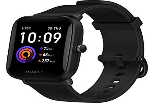 Smartwatch Amazfit Bip U Health Fitness com medida SpO2, bateria de 9 dias, respiração, ritmo cardíaco, estresse, monitoramento de sono, controle de música, resistente à água, 60 modos esportivos, tela HD, preto