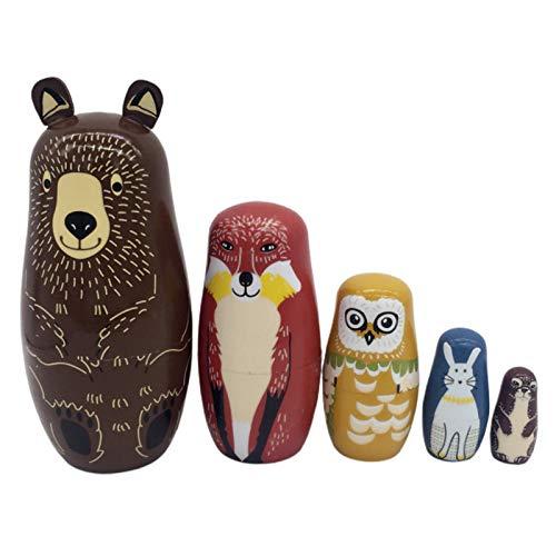 Heaven2017 Bonecas russas de madeira com 5 peças de desenho animado urso raposa brinquedo de encaixar brinquedo infantil decoração de mesa de presente - 1#