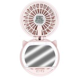 Ventilador Mini Portátil Com Espelho Maquiagem Gatinho Haiz Cor:Rosa
