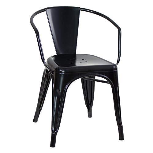 Cadeira Iron Tolix com apoio de braços - Industrial - Aço - Vintage - Preto