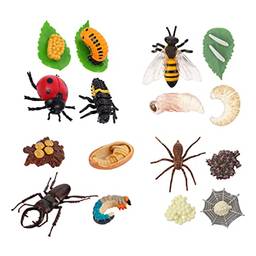 NUOBESTY 4 Conjuntos de Figurinhas Do Ciclo de Vida de Uma Abelha Joaninha Inseto Aranha Safariology Modelo de Ciclo de Crescimento Bug Figuras Brinquedo Educativo para Crianças Toddlers