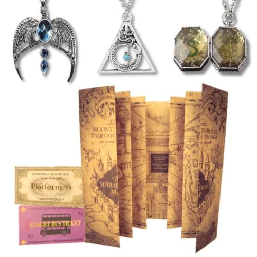 Kit Horcrux & Mapa do Maroto - Colar Ravena, Relíquias Nagini & Medalhão Sonserina - Harry Potter