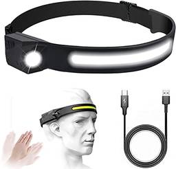 amuzer Lanterna de cabeça de LED recarregável por USB, lanterna de cabeça de corrida, lanterna com sensor de movimento, lanterna COB de 230° para caminhada, ciclismo, acampamento, caminhadas