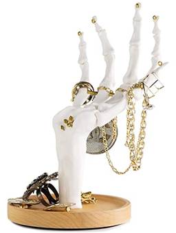Suck UK Suporte de anel de mão de esqueleto e organizador de cômoda | Árvore de joias | Decorações de Dia das Bruxas | Presentes exclusivos | Brincos colar pulseira e exibição de anel, branco