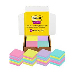Post-it Notas super adesivas, 7,6 x 7,6 cm, 24 blocos/pacote, 70 folhas/bloco respingo aquático, limão ácido, infusão de íris e rosa tropical, , 654-24SSMXSIOC