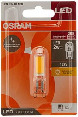 Lmpada Led Pin Glass Osram 2w 200 Lúmens (substitui 20w) - Luz Amarela 2500k - 220v - Base G9, Osram, 7015239, 2w
