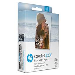 HP Papel fotográfico Zink premium de 5 x 7,6 cm (100 folhas) compatível com impressoras fotográficas HP Sprocket, versão original.
