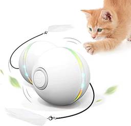 Brinquedos interativos para gatos para gatos de interior, brinquedos de gatinho de rolamento automático, luz led colorida giratória de catnip embutida, bola de movimento de temporização de carregamento USB com penas/sinos brinquedos para gatos/gatinho