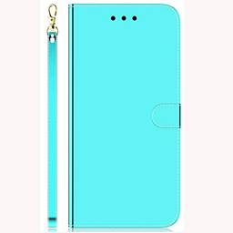 Capa carteira espelhada XYX para Xiaomi Redmi Note 9S/Note 9 Pro, capa protetora de couro de poliuretano com superfície espelhada, fecho magnético, compartimentos para cartão, suporte, alça de pulso, verde menta