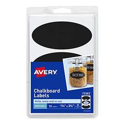 Avery Etiquetas removíveis para quadro-negro, adesivo, preto, escrever à mão, 9,5 x 3,5 cm, pacote com 12 (73363)