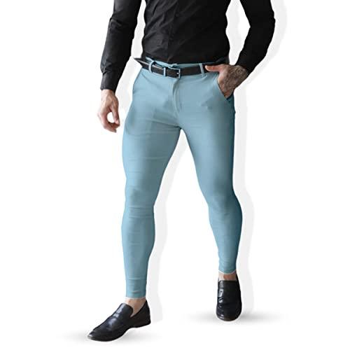 Calça Alfaiataria Social Super Skinny Sarja Masculina Premium (40, Azul Bebe)