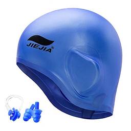 Touca de natação, Romacci Touca de natação de silicone 3D ergonômica de proteção auricular touca de natação com clipe de nariz e protetores auriculares femininos e masculinos