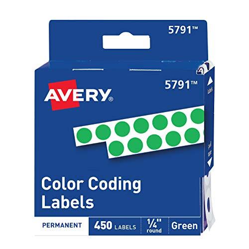 Avery Etiquetas permanentes para codificação de cores, 0,63 cm, redondo, verde, pacote com 450 (5791)