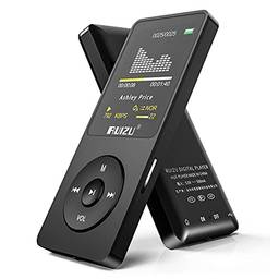 Mp3 Player, RUIZU X02 rádio FM reprodutor de música ultra fino, gravador de voz, leitor de vídeo, leitura de texto, 80 horas de reprodução expansível até 128 GB, Preto, 8GB