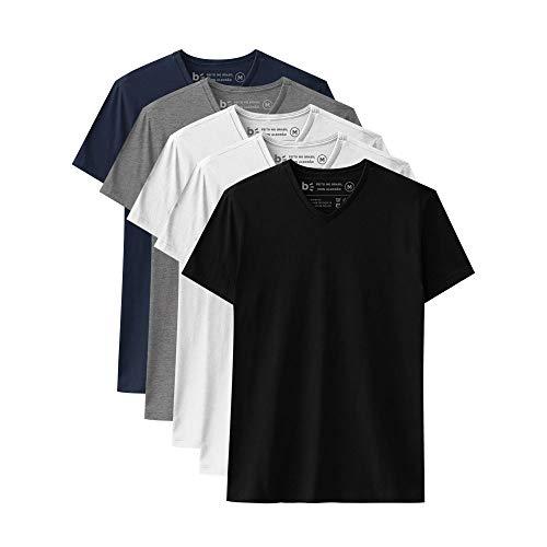 Kit 5 Camiseta Básica Gola V basicamente. Masculino 2 Branco/Preto/Azul Marinho/Mescla Escuro P