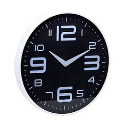Relógio de Parede em Plástico Preto com Branco 25cm x 4cm - Lyor