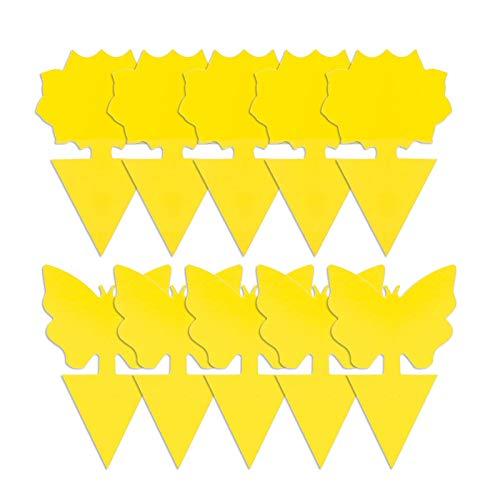 10 unidades Fungus Gnat Traps Bright Yellow com cola Desenho de insetos voadores para plantas internas e externas Sunbaca