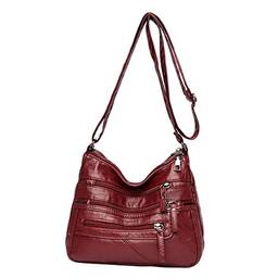 harayaa Retro Crossbody Bolsa para Mulheres Bolsa de Ombro Soft PU Couro Bolsa Bolsas Multi Pocket Hobo Tote Bag - vermelho