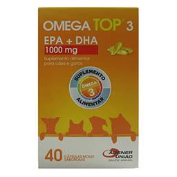 Omega Top 3 EPA + DHA 1000mg Suplem. Alimentar C/ 40 cápsulas Moles Saborosas P/Cães e Gatos