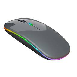 SZAMBIT Bluetooth sem fio com USB recarregável RGB Mouse BT5.2 para laptop PC Macbook Gaming Mouse 2.4GHz 1600DPI (Cinza Metal)