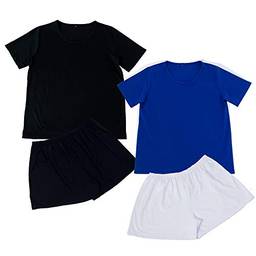 Kit 2 Conjunto de Pijamas Short Dolll Básico Part.B (P, Preto, Azul e Branco)