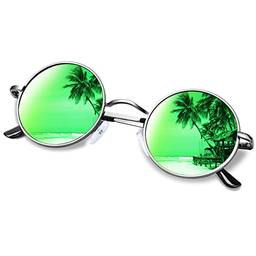 Óculos de sol redondo polarizados para mulheres e homens, óculos de sol John Lennon com armação de metal, óculos de sol hippie com proteção UV