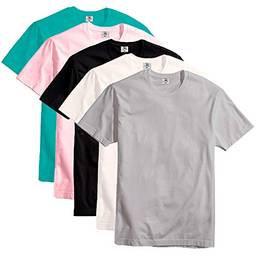Kit Com 5 Camisetas Slim Masculina Básica Algodão Part.B (Cinza, Natural, Preta, Rosa e Verde, M)