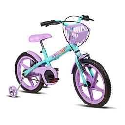 Bicicleta Infantil Verden Fofys Verde Tiffany e Lilas - Aro 16 com cestinha e rodinhas