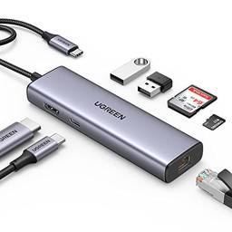 UGREEN 7-in-1 USB C Hub com Gigabit Ethernet, Adaptador multiportas HDMI tipo C para 4K, USB C Dock 100W PD Charging, USB 3.0 Ports, SD/TF Card Reader, USBC Hub para MacBook Pro/Air M1, XPS, etc