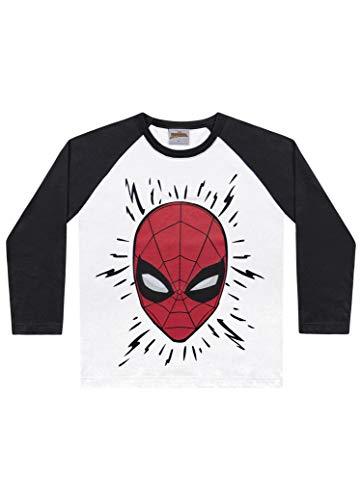 Camiseta Avulsa Manga Longa Spider Man, Fakini, Meninos, Branco/Preto, 8