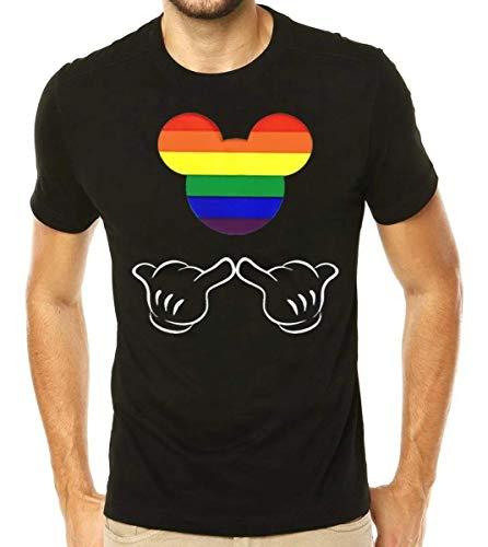 Camiseta Masculina Mickey Das Cores Do Lgvt (GG, Preto)