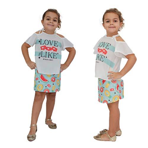 Conjunto Infantil menina Blusa em crepe e Saia Short roupa Estampa de Frutas verão (06)
