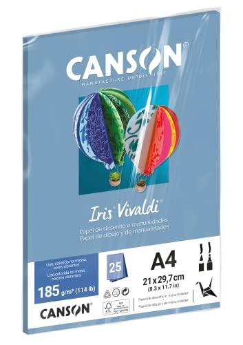 CANSON Iris Vivaldi, Papel Colorido A4 em Pacote de 25 Folhas Soltas, Gramatura 185 g/m², Cor Azul Royal (21)