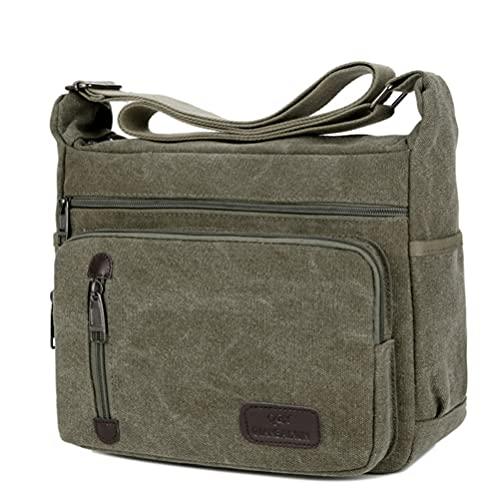 OSALADI Bolsa carteiro vintage de lona, bolsa de ombro para homens e mulheres, bolsa para laptop, cáqui, Verde, Size 1