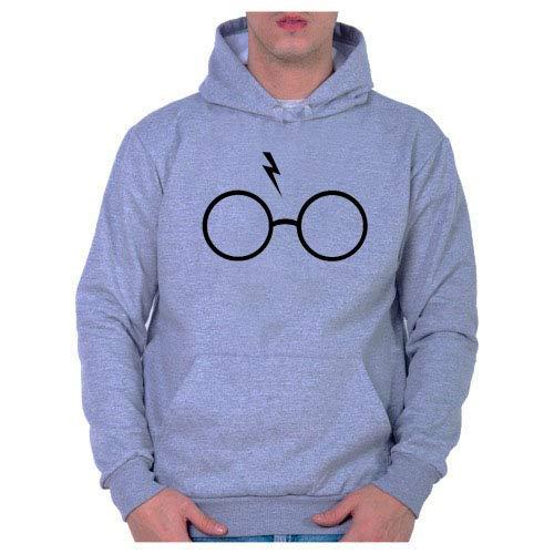 Moletom Canguru Unissex Óculos Harry Potter (Cinza, P)