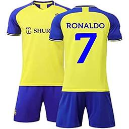 Conjunto de 2 peças de camisa de futebol para meninos, NO.7, Ron_aldo Jersey infantil, camisa de futebol infantil camiseta juvenil + shorts, Amarelo, 26