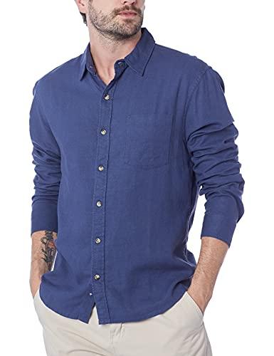 Camisa linho com viscose slim, Hering, Masculino, Azul Medio, XG