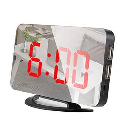 Moniss Relógio espelhado de LED Mini relógio de mesa despertador digital com função de soneca 3 Brilho ajustável Luz de fundo adaptável