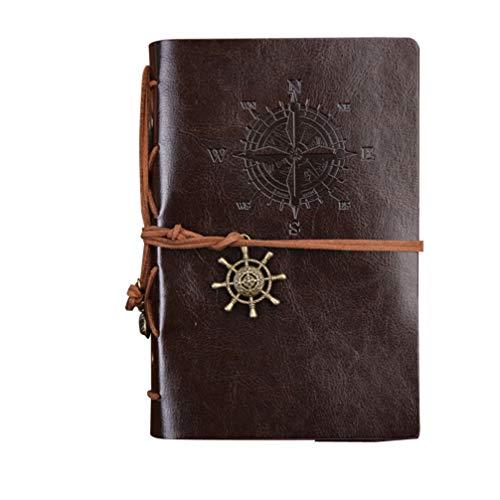 NUOBESTY Caderno de couro com pingentes, clássico, em relevo, vintage, náutico, espiral, caderno, diário de viagem, caderno, pequeno (café)