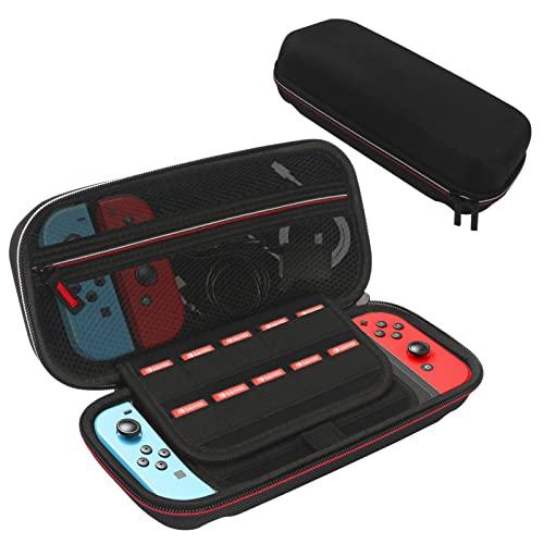 FYY Estojo de transporte para Nintendo Switch/Switch OLED, bolsa de viagem rígida portátil com 30 compartimentos para cartão de jogo, bolso com zíper para console Nintendo Switch e acessórios preto, plus
