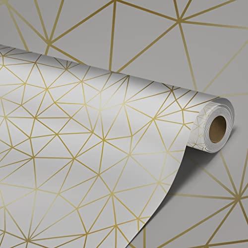 Papel de Parede Adesivo Zara Silver Branco e Dourado Lavável 3D - Pro Decor
