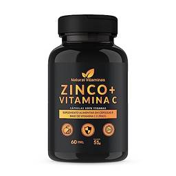 Vitamina C 1000mg + Zinco 30mg - Auxilia na Imunidade - 1 Pote com 60 Cápsulas Veganas de 850mg