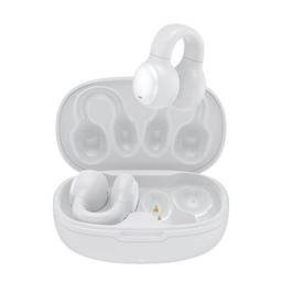 Fones de ouvido de condução de ar SZAMBIT Bluetooth 5.3 com clipe de orelha sem fio fone de ouvido esporte à prova d'água com microfone redução de ruído (branco)