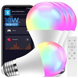 Lâmpada Smart Bluetooth, Sincronização de música de cena, 4PCS Lâmpada Inteligente 10W, Branca Quente e Fria, Colorido RGB, 16 milhões de cores, Compatível com Alexa.